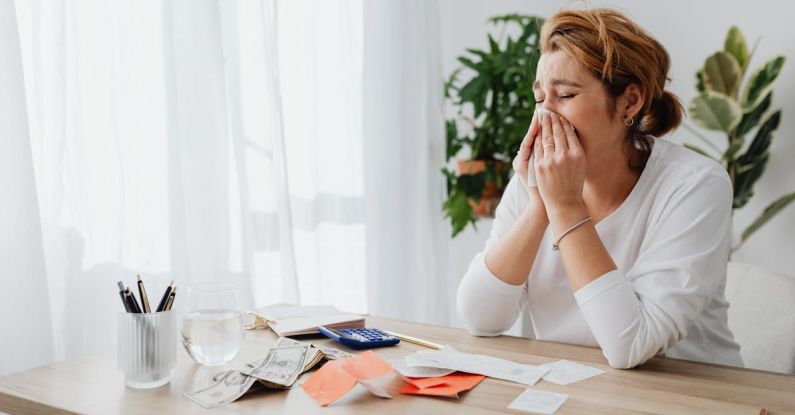 Uncertainty Finance - Woman Crying and Dollar Bills with Receipts on Desk