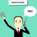 Wealth Manager - Concept illustration of man with money saying no to offer during business negations on phone