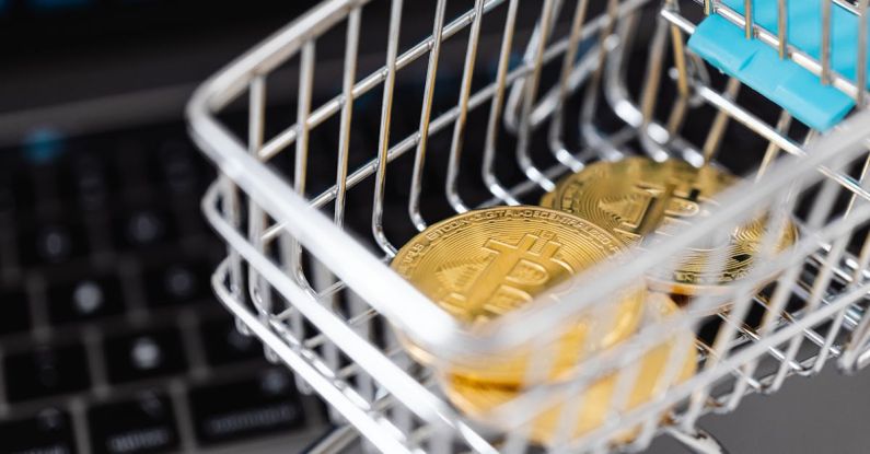 Crypto Selection - Gold Bitcoin Coins in a Miniature Shopping Cart